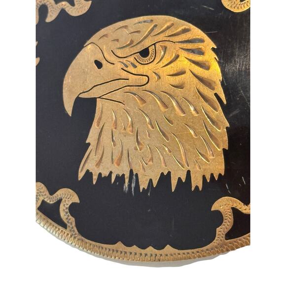 Johnson & Held American Eagle Malachite Inlay Black Enamel & Brass Belt Buckle main image 4